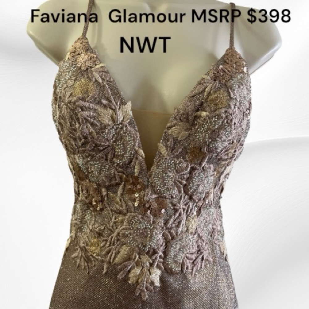 Faviana Glamour NWT Copper Gown, Beaded Sequins Metallic Shift Color Size 2 - Picture 5 of 9